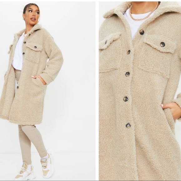 PrettyLittleThing Jackets & Blazers - camel teddy midi oversized shacket coat
